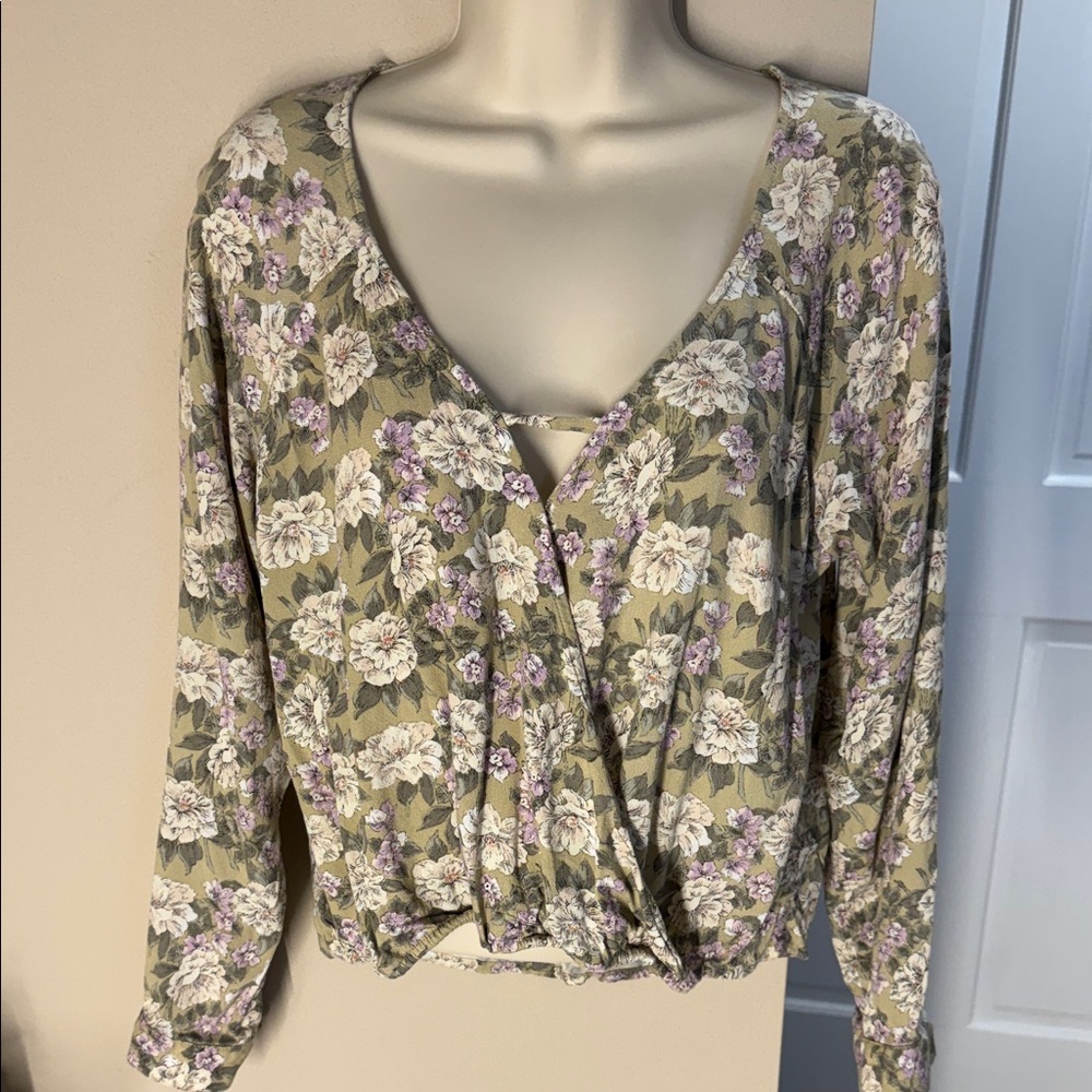 American Eagle floral faux wrap top